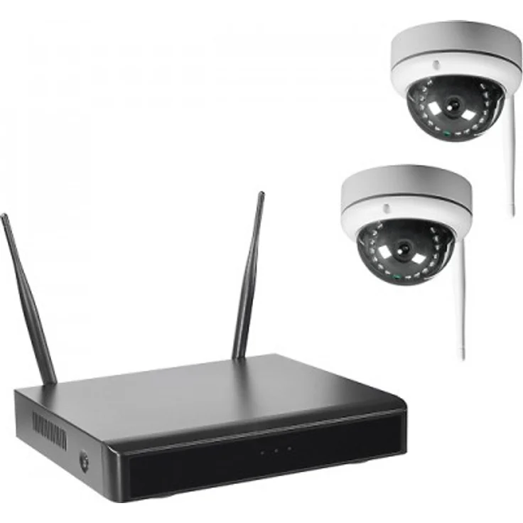 Indexa WLAN-NVR WR100R mit 2 Funk-Kuppelkameras WR100D, 2TB HDD, Full HD, IP66, WiFi