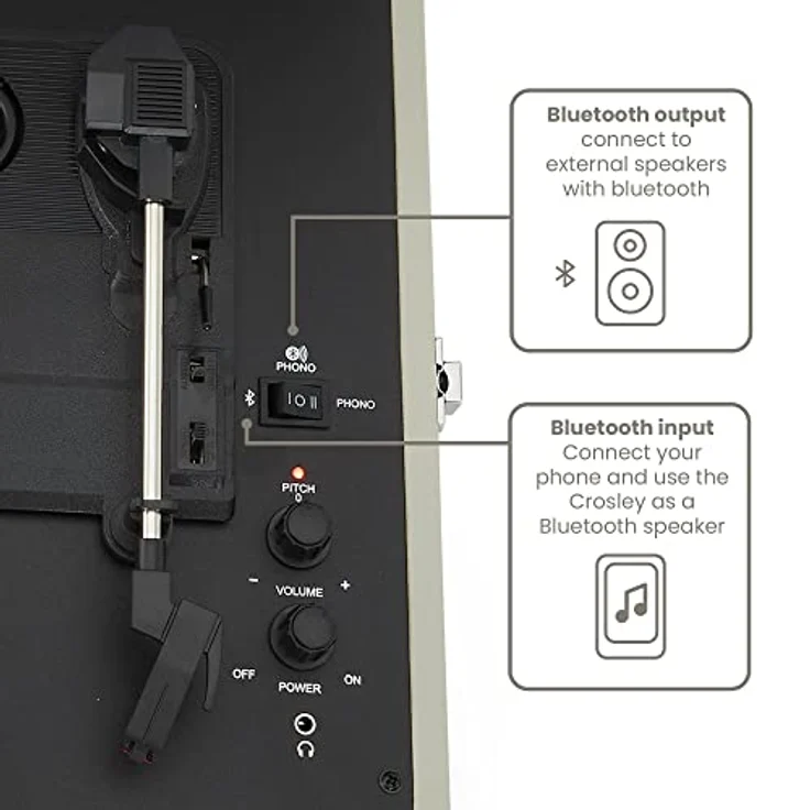 Crosley Voyager Plattenspieler mit 2 Lautsprecher, Bluetooth In & Out und AUX - 3 Speed Retro Schallplattenspieler - Für 7", 10" und 12" Vinyl - Tragbar mit Integriertem Koffer - Dune – Bild 4