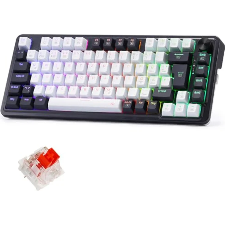 Redragon K673 PRO Kabellose QWERTZ DE Gaming-Tastatur, 75% Kompakt mit Gasket Struktur, 82 Tasten, Hot-Swap-Rote Schalter, RGB-Beleuchtung, 2.4G/BT/Type-C Verbindungen, 4000 mAh Akku – Bild 1