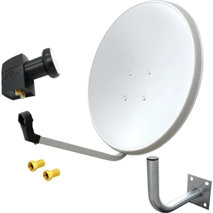 ARLI 60cm HD Sat Anlage Twin LNB, Digital Antenne für 2 Teilnehmer, lichtgrau, UHD 4K, inkl. Wandhalter 45cm und 2 F-Stecker – Bild 1