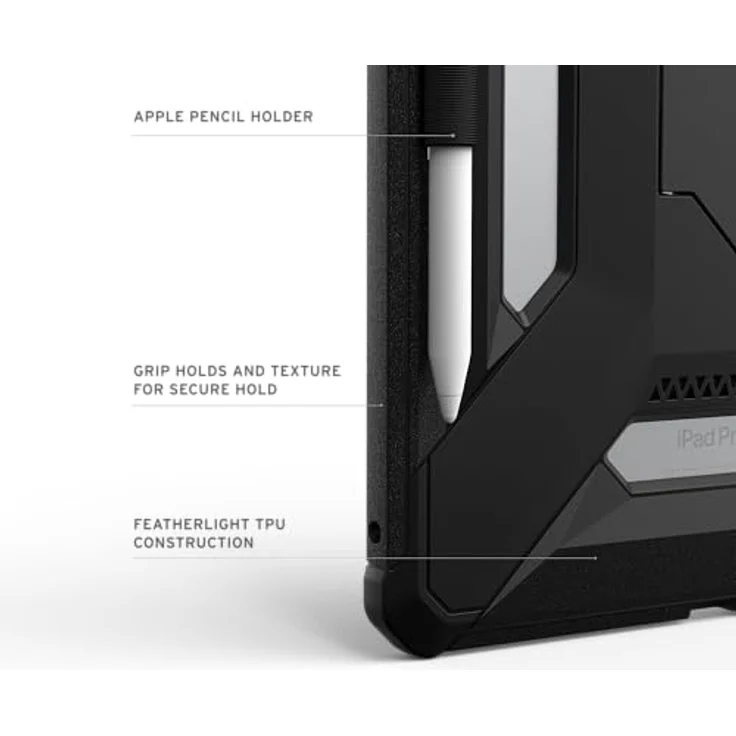 URBAN ARMOR GEAR Scout Plus Case für Apple iPad Pro 11 (M5-2025, M4-2024), schwarz, mit Apple Pencil Halterung und praktischer Standfunktion, militärtauglicher Schutz – Bild 4