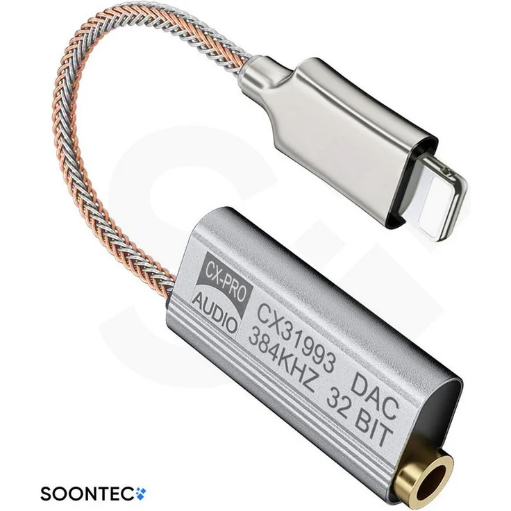 SOONTEC CX PRO Soundkarte CX31993, Dual Chip 384kHz/32Bit, Kopfhörerverstärker mit Lightning Adapter, detaillierte Klangqualität und Rauschunterdrückung