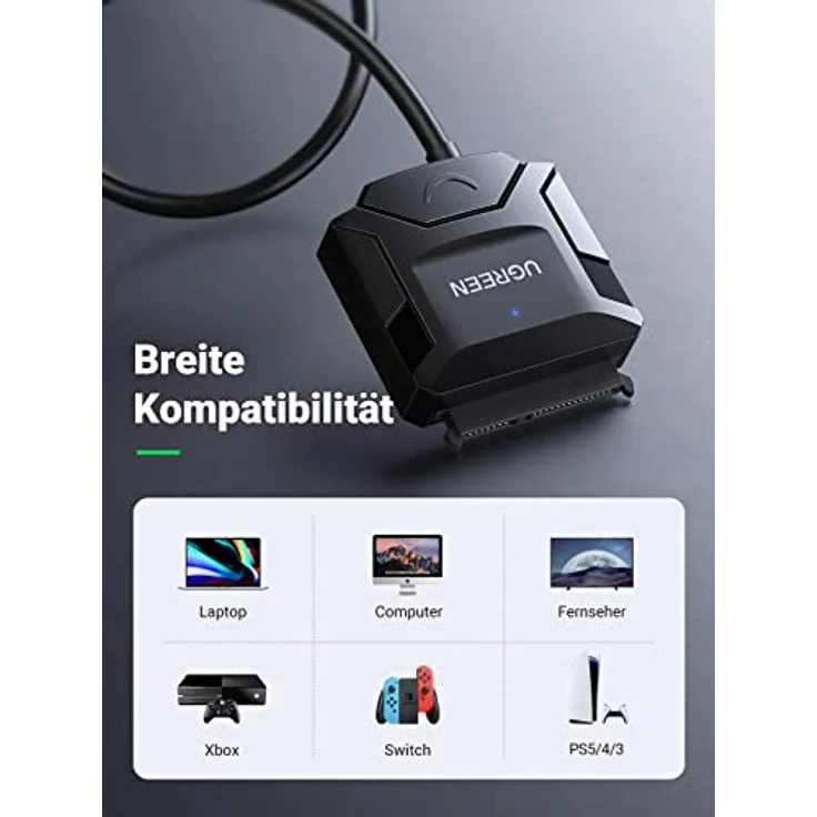 UGREEN USB 3.0 auf SATA Kabel UASP USB SATA Kabel USB 3.0 SATA Kabel Festplatten Dockingstation für 2,5"/3.5" SATA I II III Festplatten Laufwerke HDD/SSD mit 12V/2A EU Netzadapter - Schnelle Datenübertragung bis zu 6Gbps – Bild 5