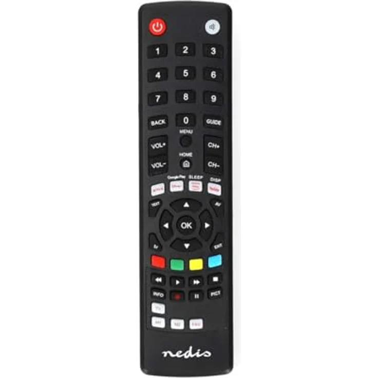 NEDIS Universal-Fernbedienung - Vorprogrammiert - 1 Gerät Disney + Button/Google Play Button/Netflix Button/YouTube Button - Infrarot - Schwarz
