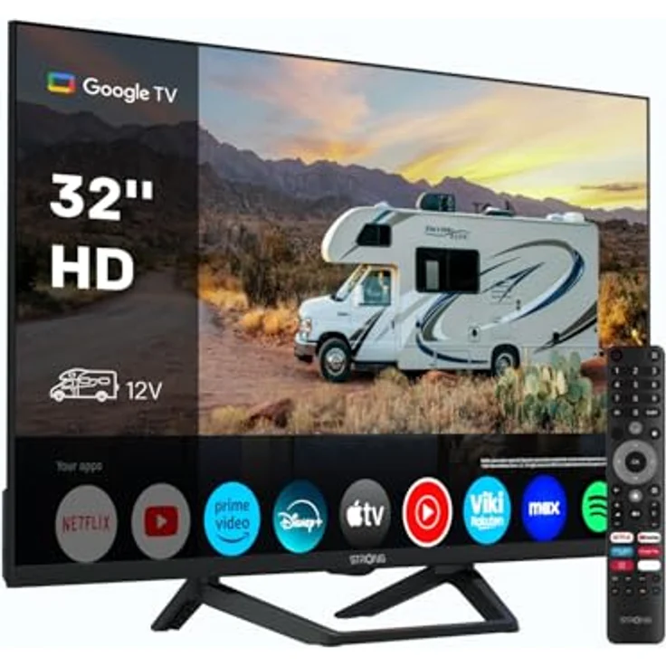 Strong SRT32HG4723C 32'' HD TV, DVB-S2/C/T2, 12V, HD-Auflösung 1366x768, 2 HDMI, 1 USB-Anschluss, Schwarz – Bild 1