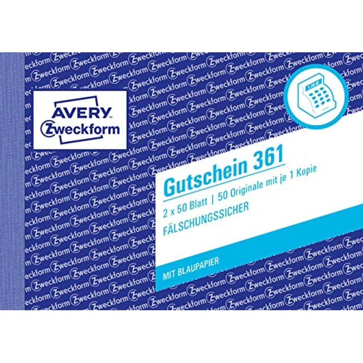 Avery Zweckform Formularblock Gutschein A6 quer, fälschungssicher, 2x50 Blatt mit Ausfüllhilfe