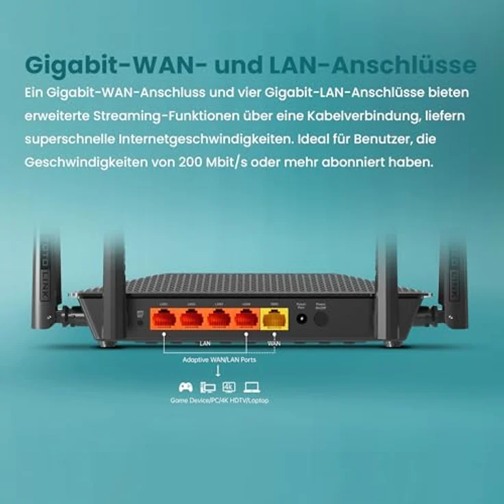 TOTOLINK Gigabit Dual Band AX1500 Router, Wi-Fi 6, bis zu 1501Mbps, Gigabit WAN und LAN Ports, problemloses Roaming - Schwarz – Bild 3