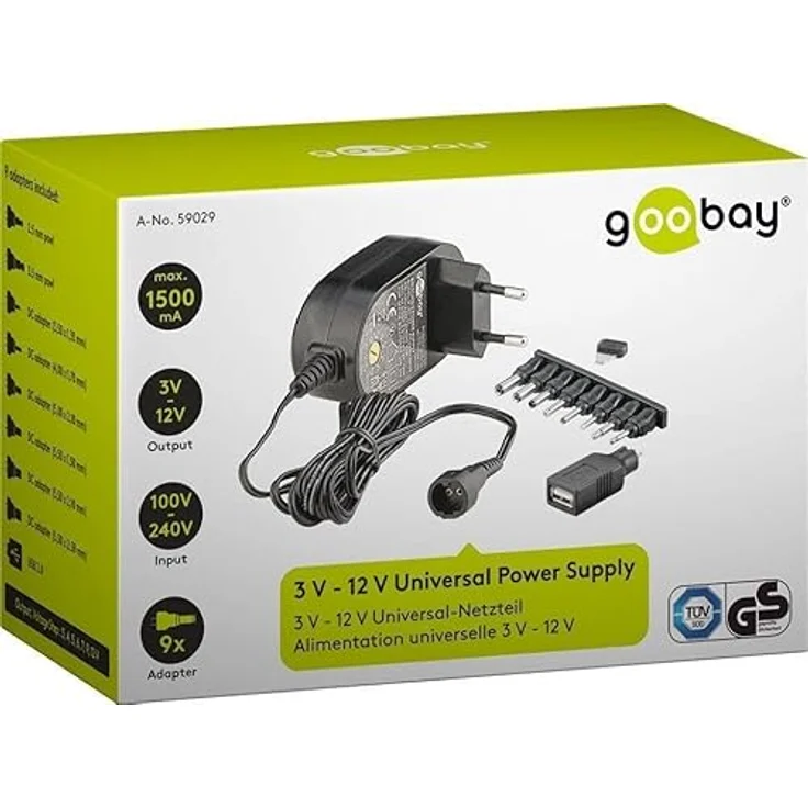 Goobay 59029 Universal Netzteil 1500mA 3V / 4,5V / 5V / 6V / 7,5V / 9V / 12V inkl. 8 Adapterstecker plus USB – Bild 3