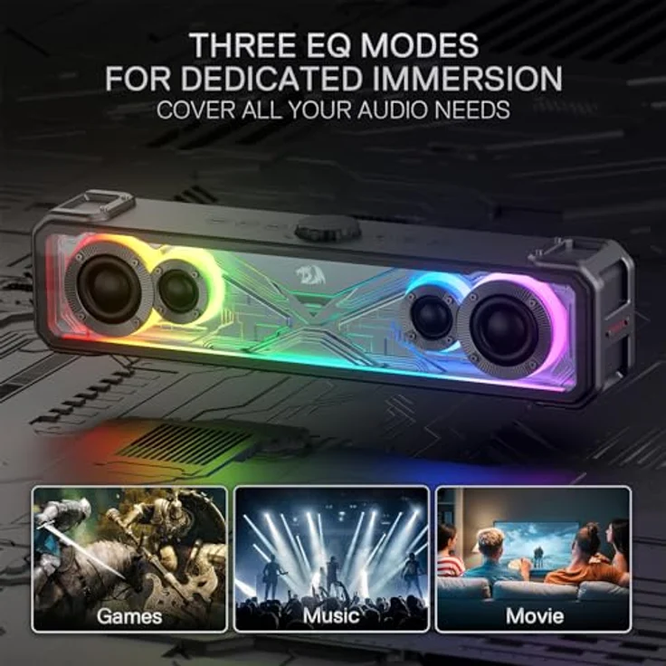 Redragon GS817 SURGE, PC Lautsprecher mit 30-Watt Stereo Sound, Bluetooth und RGB-Beleuchtung, Schwarz – Bild 3