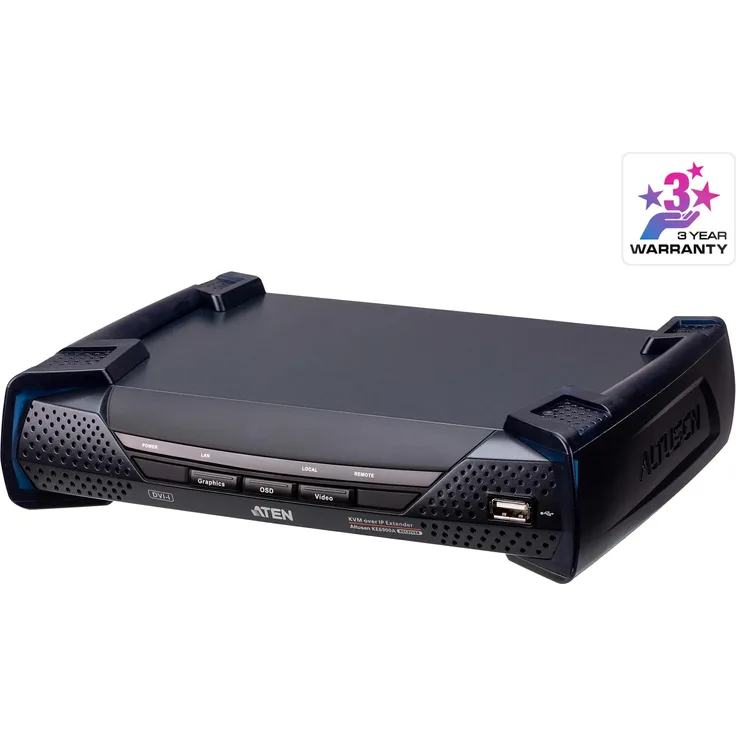 Aten KE6900A, DVI-I Einzeldisplay KVM over IP Extender, KVM Switch, Schwarz, bis 1920 x 1200 bei 60 Hz, USB-Konsolen Unterstützung