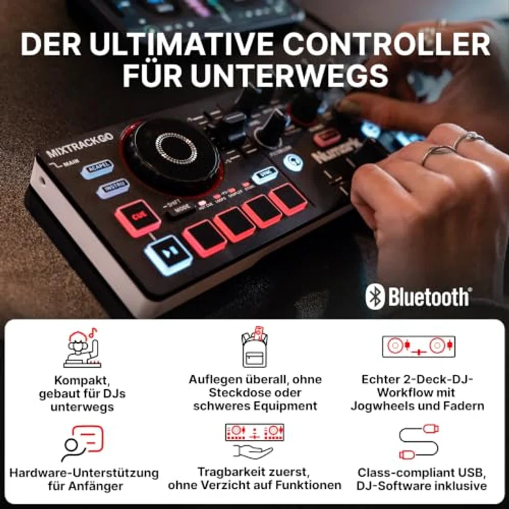 Numark Mixtrack Go, tragbarer 2-Kanal DJ Controller mit Serato DJ Lite, Bluetooth-MIDI und USB-C Anschluss – Bild 2