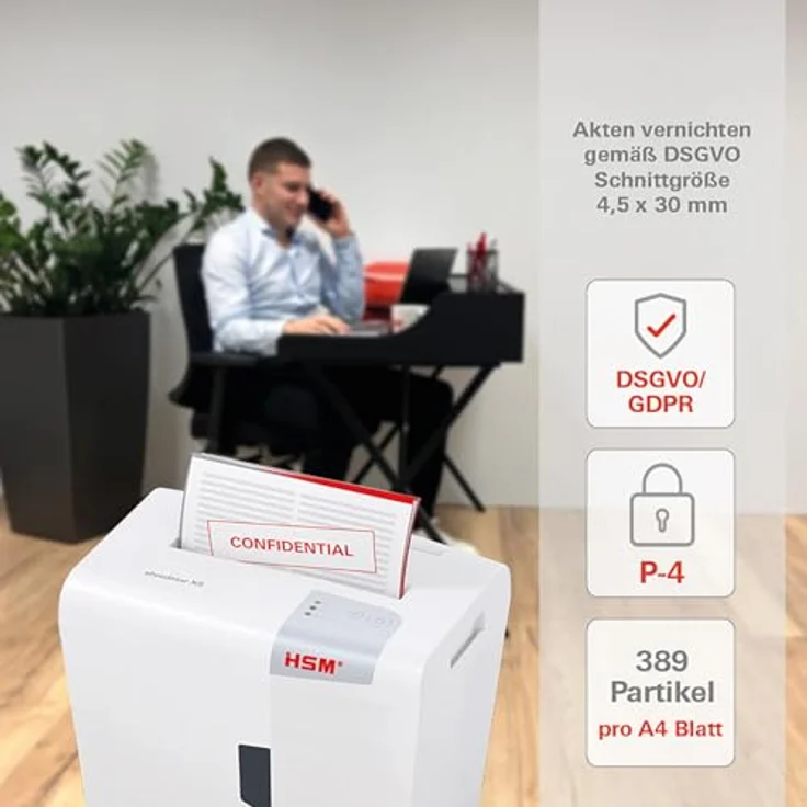 HSM shredstar X8 Aktenvernichter, Sicherheitsstufe P-4, 8 Blatt (Partikelschnitt) mit CD-Schredder – Bild 6