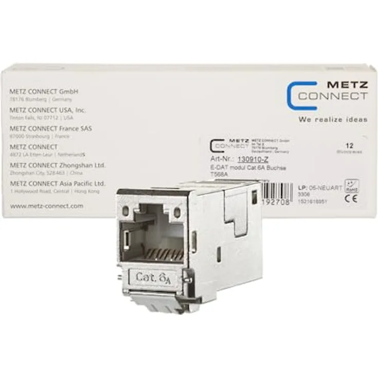 Metz E-DAT modul Cat.6A 8(8) 10 GBit Ethernet 130910I, Modular-Stecker, silber (VPE 12 Stück)