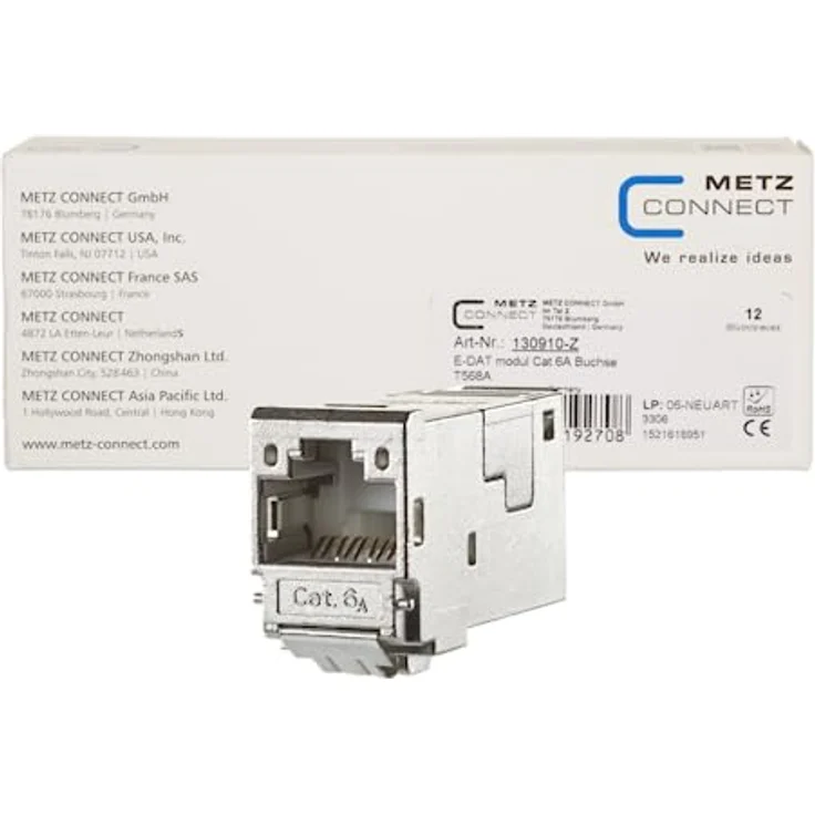 Metz E-DAT modul Cat.6A 8(8) 10 GBit Ethernet 130910I, Modular-Stecker, silber (VPE 12 Stück) – Bild 1