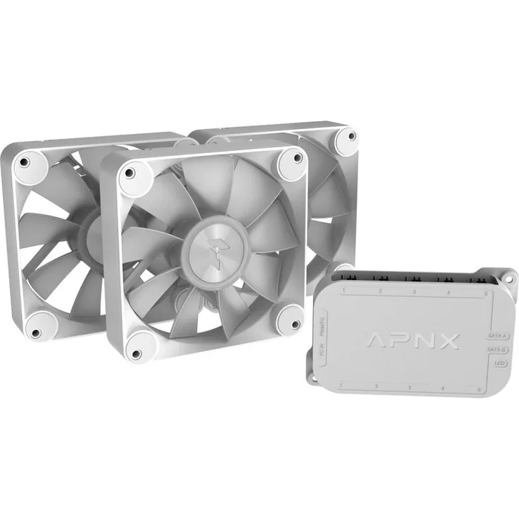 APNX FP1-R PWM-Lüfter, 120-mm Reverse Blade, ARGB-Beleuchtung, PWM-Steuerung, 3er-Pack, weiß