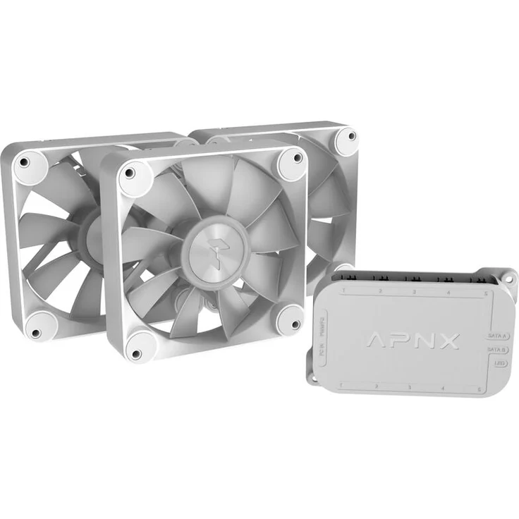 APNX FP1-R PWM-Lüfter, 120-mm Reverse Blade, ARGB-Beleuchtung, PWM-Steuerung, 3er-Pack, weiß