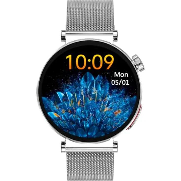 Knauermann NEO 2 (2025), Silber Rund, Gesundheitsuhr Smartwatch mit EKG, HRV Funktion, Blutdruckmessung und Schlafüberwachung, Milanaise Armband – Bild 1