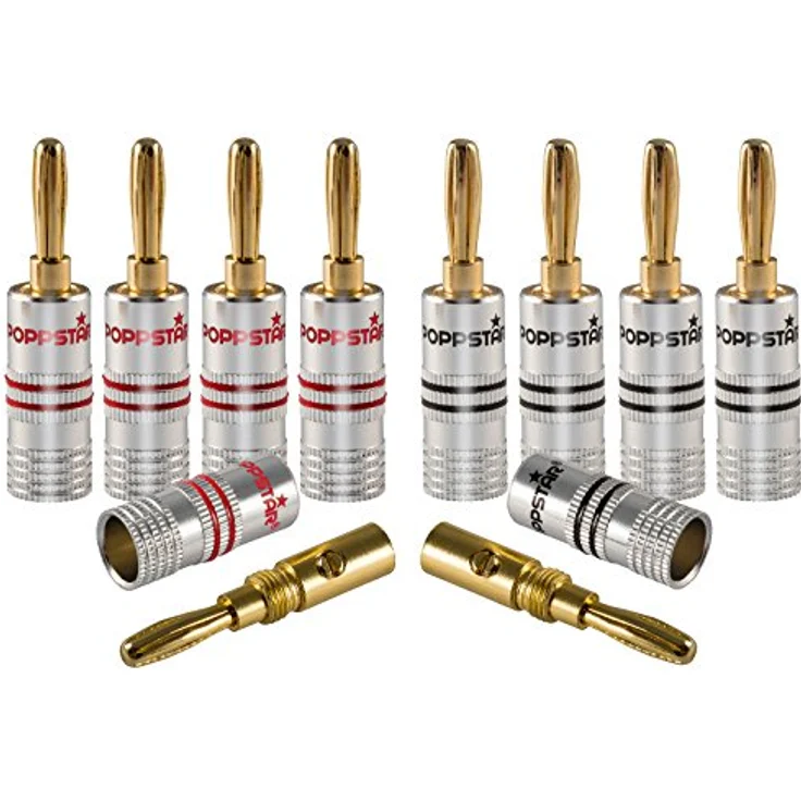 Poppstar 10x High End Bananenstecker, Bananas für Lautsprecherkabel (bis 6 mm²), Lautsprecher, AV Receiver, 24k vergoldete Kontakte (5x schwarz, 5x rot) – Bild 2