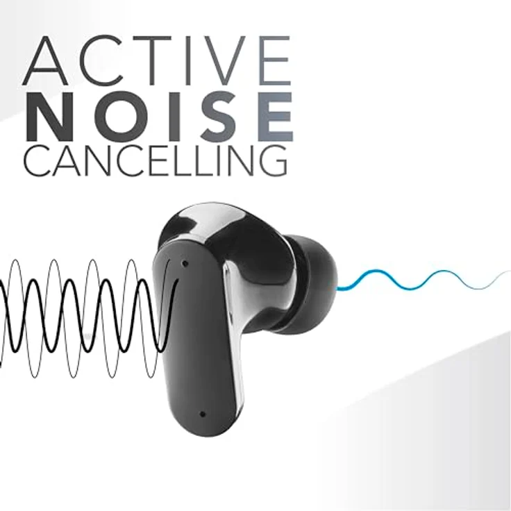 Music Sound Shield, True Wireless Stereo (TWS) Kopfhörer mit aktiver Geräuschunterdrückung, bis zu 30 Stunden Spielzeit, Schwarz – Bild 3