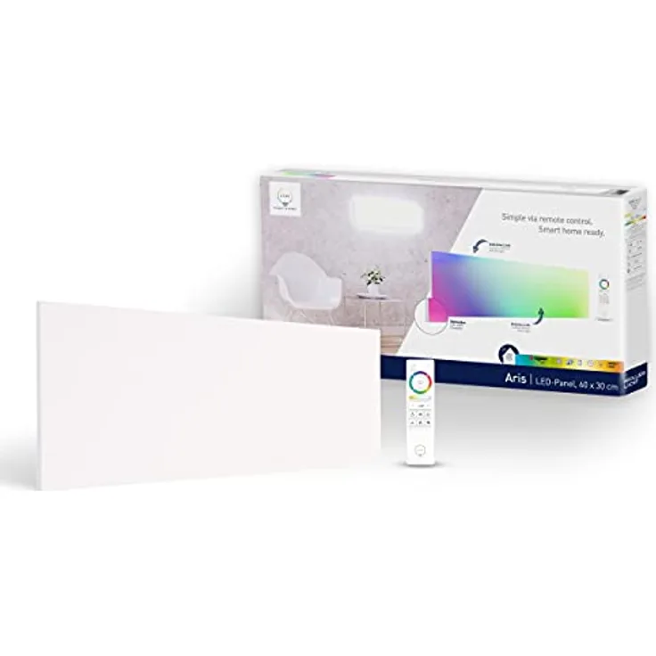 tint Smarte LED-Deckenlampe ARIS – Steuerbar per Alexa oder Fernbedienung – Mit weißem (1800-6500 K) und farbigem Licht RGB – Rechteckiges Panel 30 x 60 cm, weiß