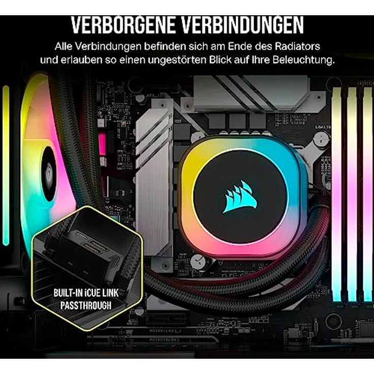 CORSAIR iCUE LINK H150i RGB Flüssig-CPU-Kühler - 360mm AIO - QX120 RGB-Lüfter - Passend Für Intel® LGA 1700, AMD® AM5 - iCUE LINK System Hub Enthalten - Schwarz – Bild 4