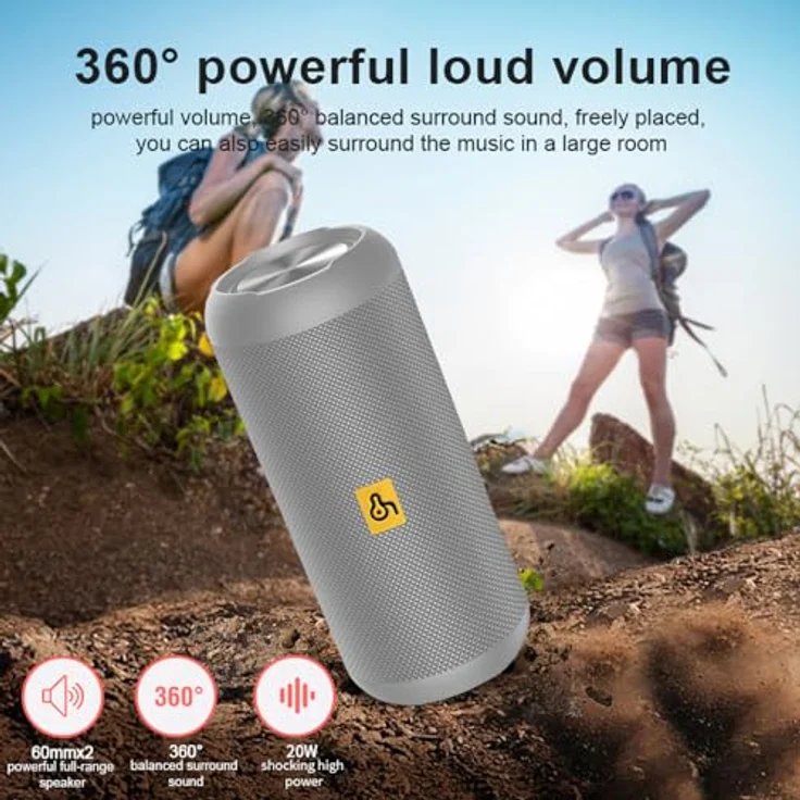 Lobwerk Bluetooth Lautsprecher, wasserdicht mit USB/Micro SD, Anruffunktion und Radio, grau, 30 Stunden Musikwiedergabe – Bild 2