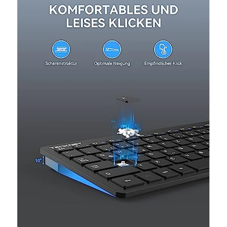 TeckNet X315 Ultra Slim Kabellose Mini Tastatur (QWERTZ, 2.4 GHz, 84 Tasten) Schwarz – Bild 4