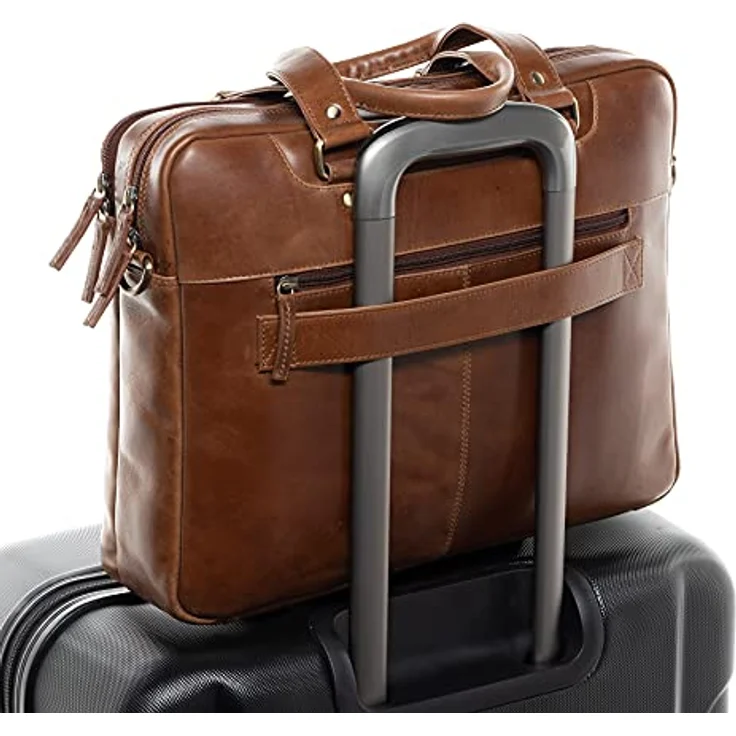 SID & VAIN große Laptoptasche echt Leder - 15 Zoll Laptop Business-Tasche Yann - Umhängetasche Aktentasche Lehrertasche mit Laptop-Fach - Ledertasche Herren Damen braun handgefertigt - Vachetta Leder – Bild 4