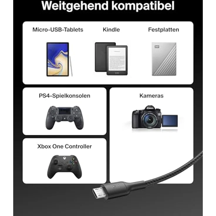 Belkin CAB026hq1M, geflochtenes USB-C auf Micro-USB-Kabel, 1 m, bis zu 15 W Ladeleistung, universelle Kompatibilität – Bild 8