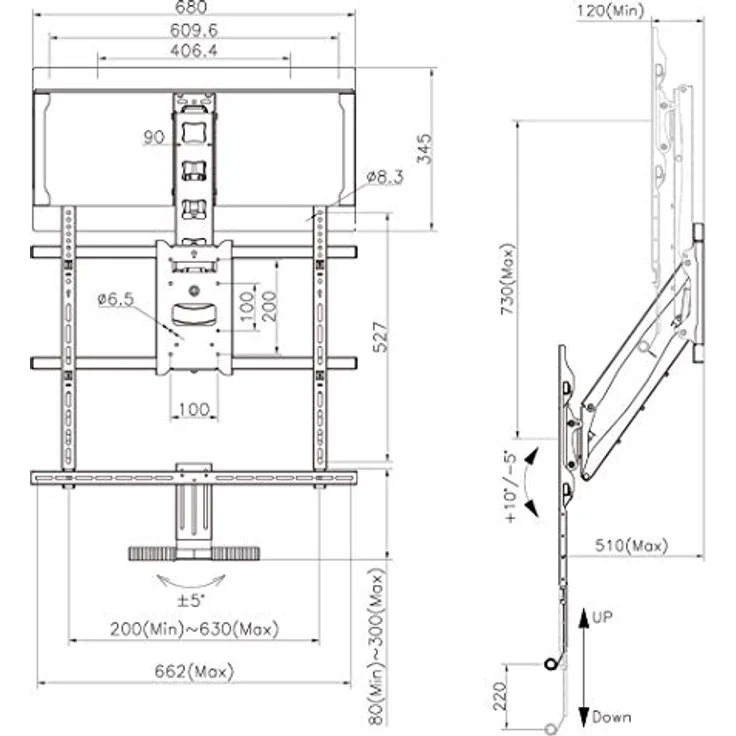 myWall HP55L TV-Wandhalter für Flachbildschirme 42“ – 65“ (107 – 165 cm) Tragkraft bis 28 kg, integrierte Gasdruckfeder, inkl. Halterung für Soundbar – Bild 5