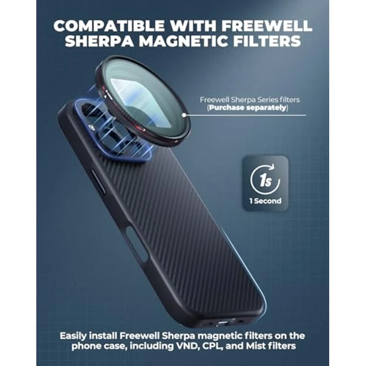 Freewell iPhone 15 Pro Case mit 17mm Objektivanschluss, MagSafe-kompatible Smartphone Hülle, Schwarz – Bild 3