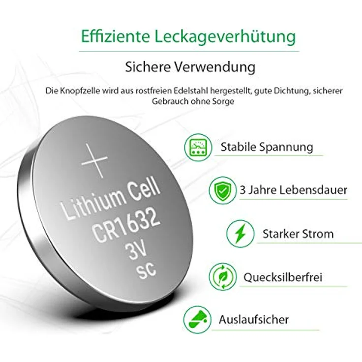 LiCB CR1632 3V Lithium Knopfzellen, 10 Stück mit hoher Lagerfähigkeit und Temperaturbeständigkeit – Bild 5