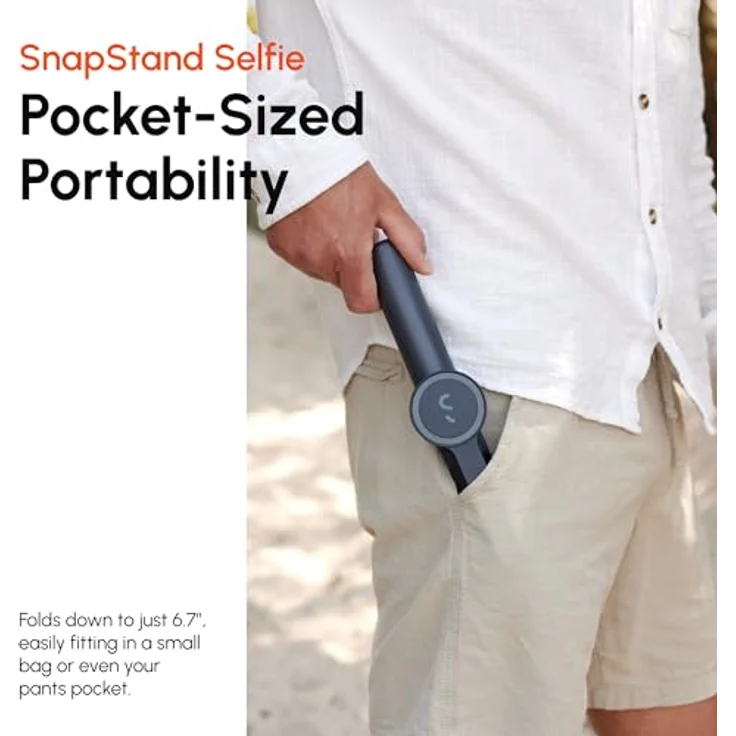ShiftCam SnapStand Selfie, ausziehbarer Selfie Stick bis 75 cm, grau mit Bluetooth-Fernbedienung und 200 Grad Neigungswinkel – Bild 8
