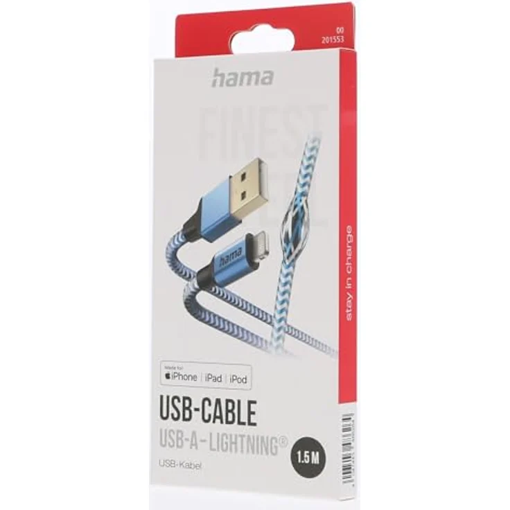 Hama Ladekabel "Reflective", USB-A Lightning, 1,5 m, Nylon, Blau – Bild 5