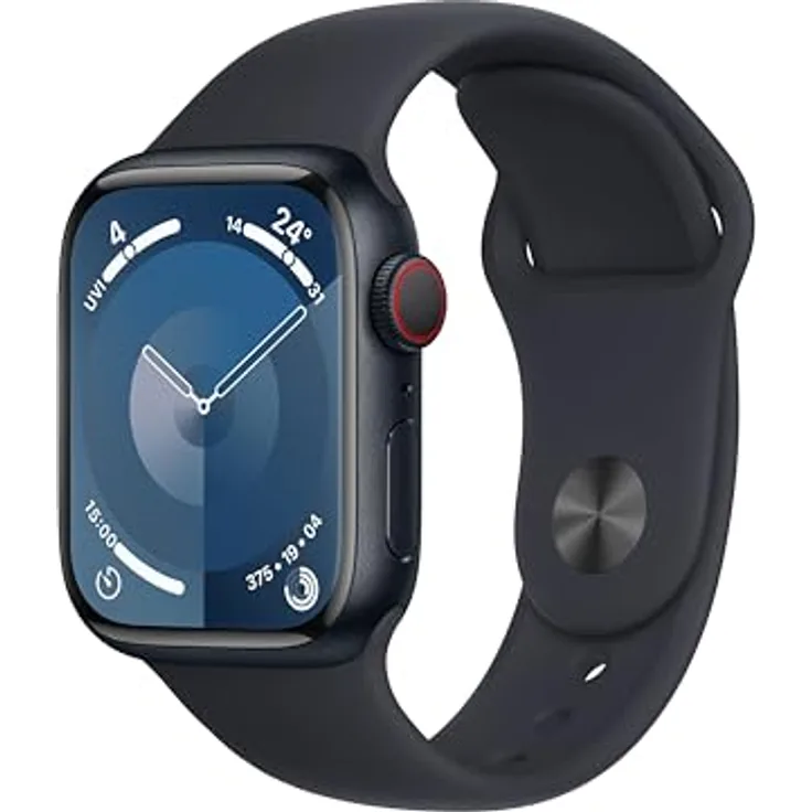Apple Watch Series 9 GPS + Cellular, 41 mm Aluminiumgehäuse Mitternacht, Sportarmband Mitternacht – S/M