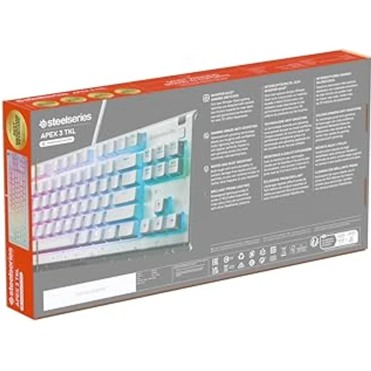 STEELSERIES APEX 3 TKL White, Gaming Tastatur mit IP32 Wasserbeständigkeit, 10-Zonen RGB-Beleuchtung und magnetischer Handballenauflage – Bild 8