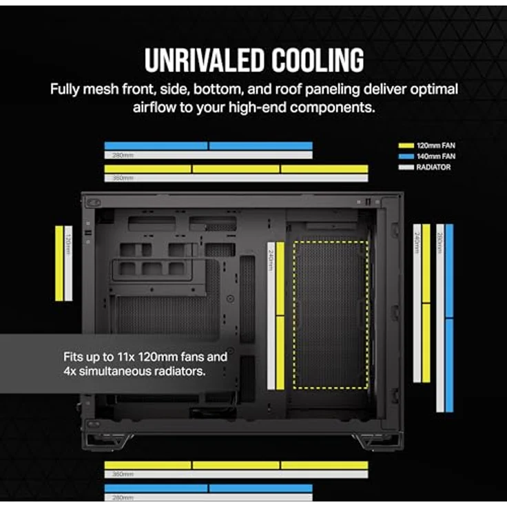 CORSAIR 2500D Airflow mATX PC-Gehäuse - Ohne Lüfter - Zweikammer-Design - Große Kühlungsflexibilität - Reverse Connection Motherboard-Kompatibel - Schwarz – Bild 5