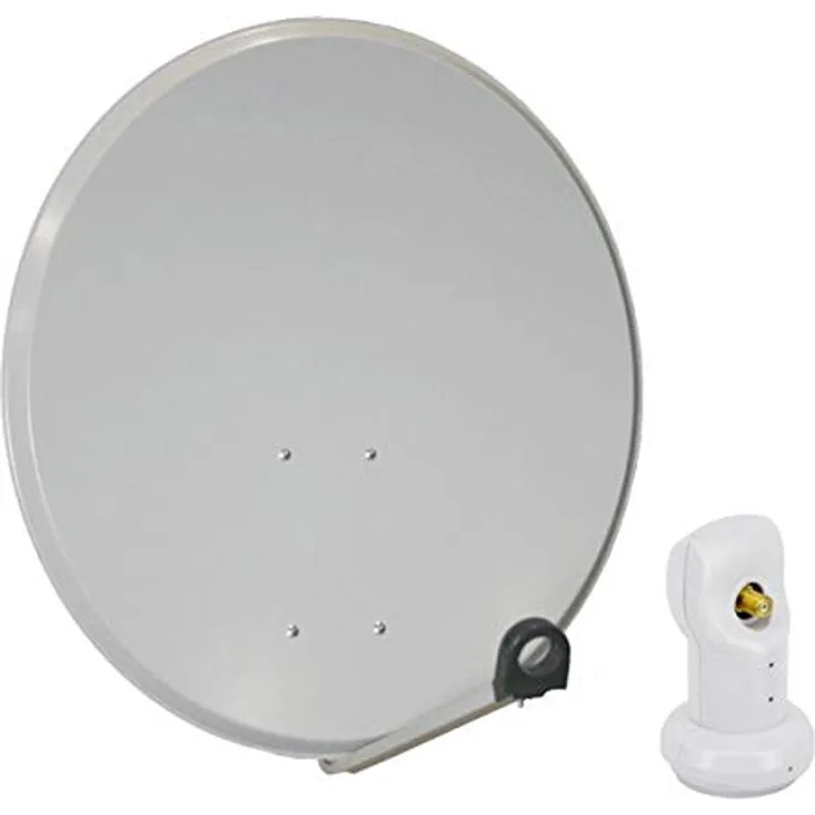 PremiumX Satelliten-Komplettanlage 60cm Aluminium Hellgrau, Satellitenschüssel mit Single LNB, 4K Empfang, HD+ kompatibel