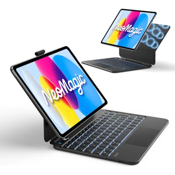 Inateck KB903 Magnetische Tastatur für iPad 11 Gen 2025 A16/10 Gen, Großes Trackpad, LED Anzeige, 7-farbig hinterleuchtet, QWERTZ, mit unsichtbarem Stifthalter – Bild 1