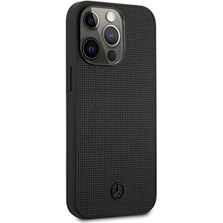 Mercedes MEHCP13LMBLBK Hülle für iPhone 13 Pro / 13 6,1" schwarz Leather Meshed Metal Logo – Bild 4