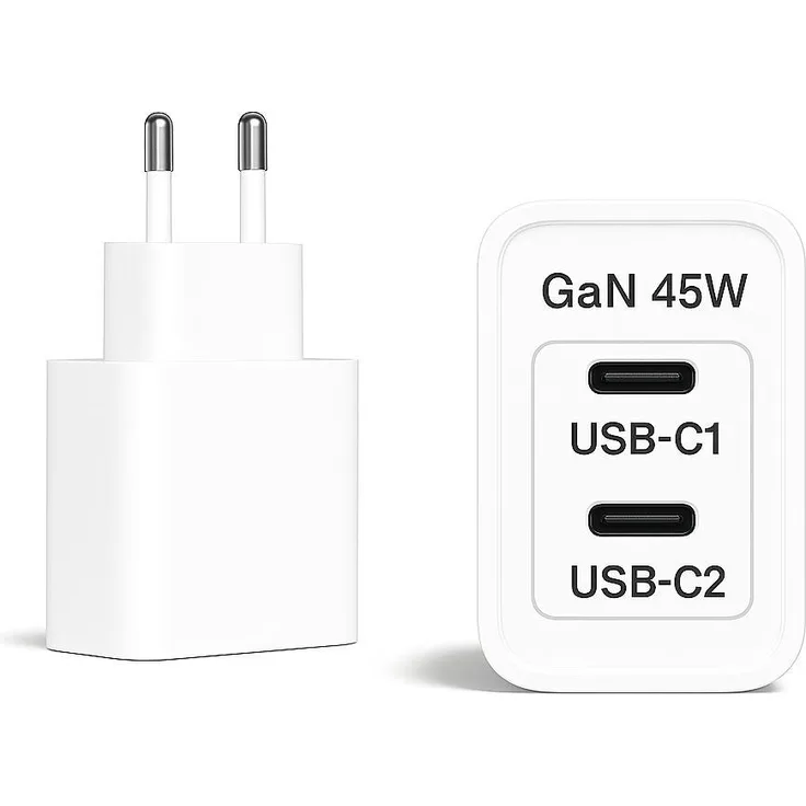 Marco Kuhn 45W USB-C GaN Ladegerät, Power Delivery Schnellladegerät mit 2× USB-C & 1× USB-A, kompakt und effizient, weiß