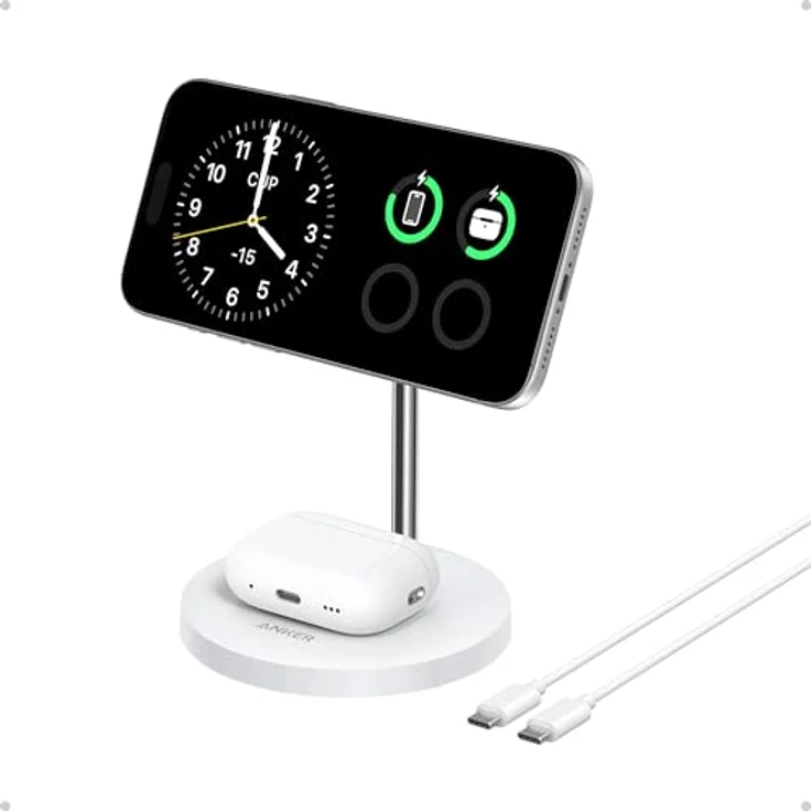 Anker MagGo Wireless Ladegerät 2-in-1 Ständer, 15W Hochgeschwindigkeitsladung, Qi2 zertifiziert, faltbar, Weiß – Bild 2