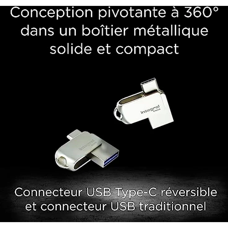 Integral 64GB 360-Dual USB 3.0 Typ C & Typ A USB-Stick | Robustes Metallgehäuse | Fast Transfer Speeds | Simply Plug & Play | USB C Stick | USB Stick USB C | USB C Stick Mini | USB-C Stick – Bild 3