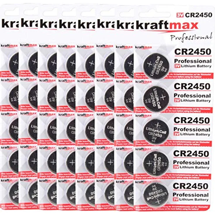 kraftmax 40er Pack CR2450 Lithium Hochleistungs- Batterie / 3V CR 2450 Knopfzelle für professionelle Anwendungen - Neuste Generation