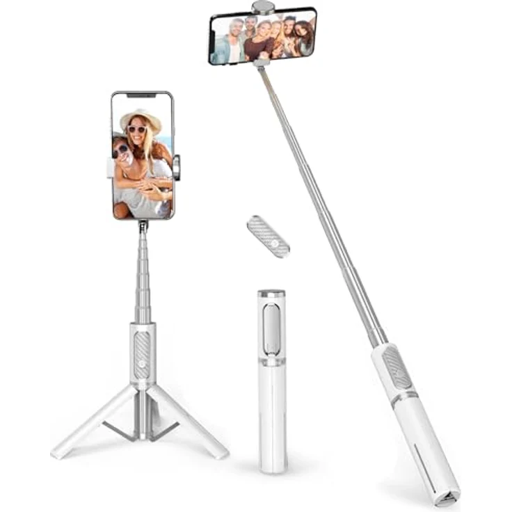 ATUMTEK Selfie Stick Stativ, 3-in-1 Aluminium Handy Stativ mit kabelloser Bluetooth-Fernbedienung, kompatibel mit iPhone 17/16/15/14/13/12 mini/11 Pro und Samsung Smartphones, Weiß – Bild 1