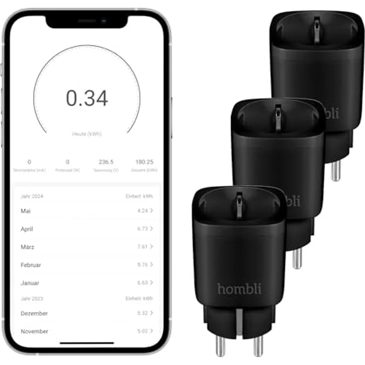 Hombli Smart Plug, Smart Socket (EU) mit Fernzugriff, Energiekontrolle und Sprachsteuerung, Promo Pack 21, Schwarz – Bild 1