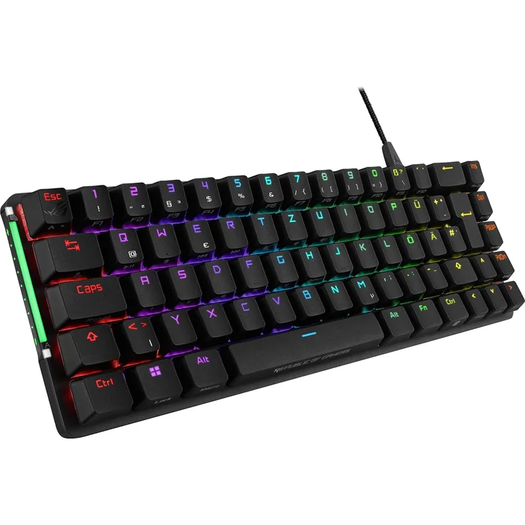 ASUS ROG Falchion Ace BLK RGB Gaming Tastatur (Deutsches Layout, 65% Formfaktor, Touch-Panel, mechanische ROG NX Red Switches, 2x USB-C Anschlüsse, ergonomisch, Aura Sync, Tastaturabdeckung, schwarz) – Bild 2