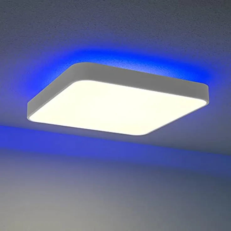 max K O M F O R T LED Deckenleuchte - Eckig, Dimmbar, RGB Backlight, Wechselbare Lichtfarbe, Aufputzmontage, Fernbedienung, weiß - MK550S