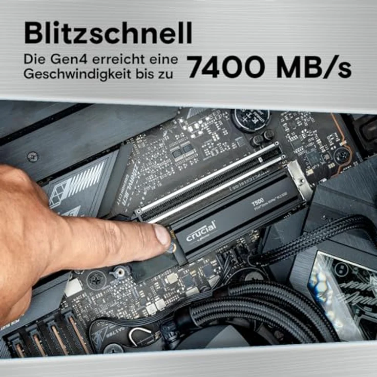 Crucial T500 2TB PCIe Gen4 NVMe M.2 Interne Gaming SSD mit Kühlkörper, bis zu 7400MB/s, (PS5) kompatibel + 1 Monat Adobe CC alle Apps - CT2000T500SSD5 – Bild 2