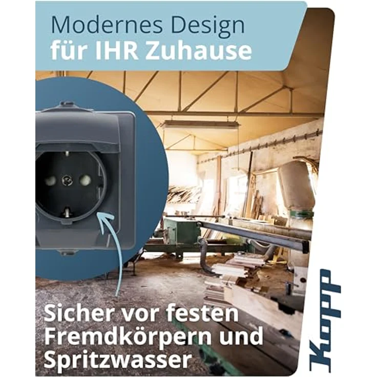 Kopp NAUTIC 1-fach Schutzkontakt-Steckdose, Anthrazit, IP44 mit Klappdeckel und erhöhtem Berührungsschutz, 16A / 250V~ – Bild 3